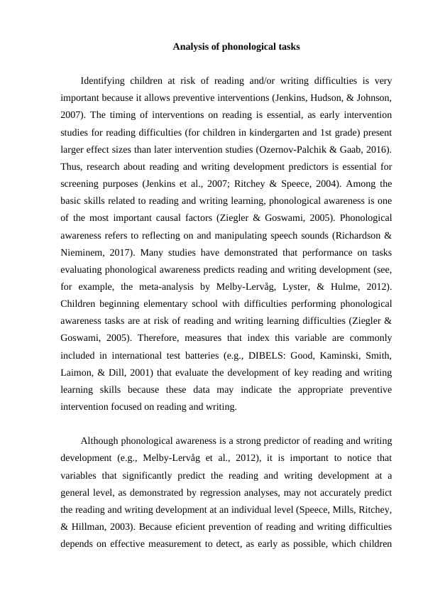 Analysis of phonological tasks