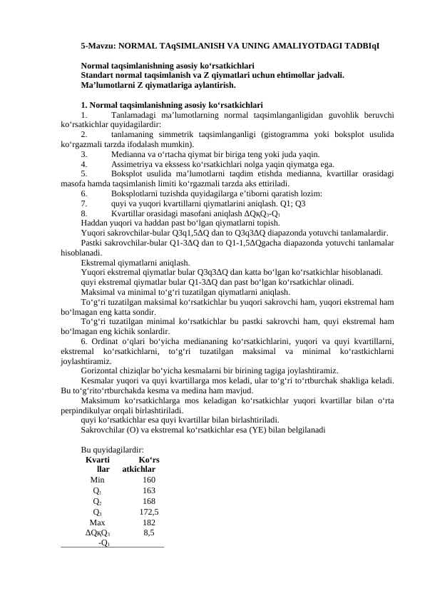 : NORMAL TAqSIMLANISH VA UNING AMALIYOTDAGI TADBIqI