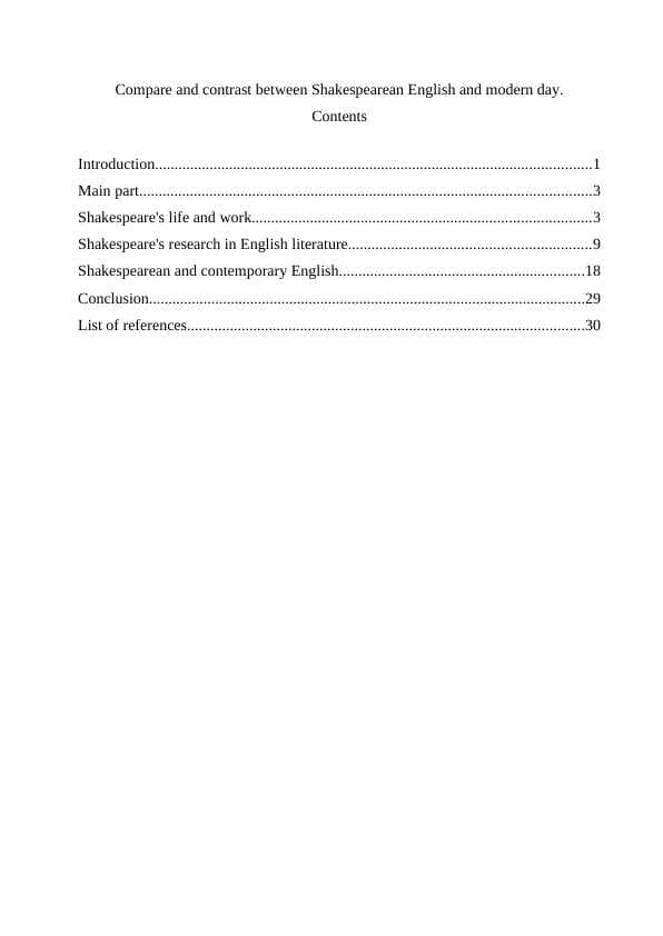Compare and contrast between Shakespearean English and modern day