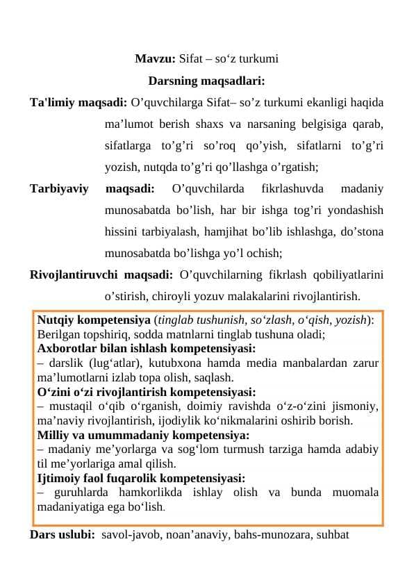 Sifat – so‘z turkumi