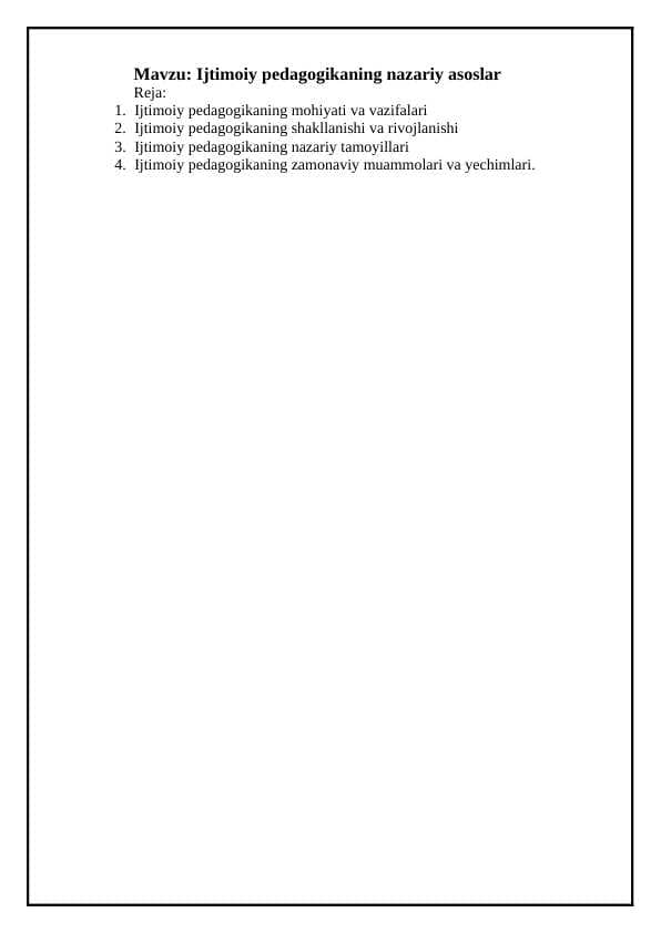 Ijtimoiy pedagogikaning nazariy asoslar