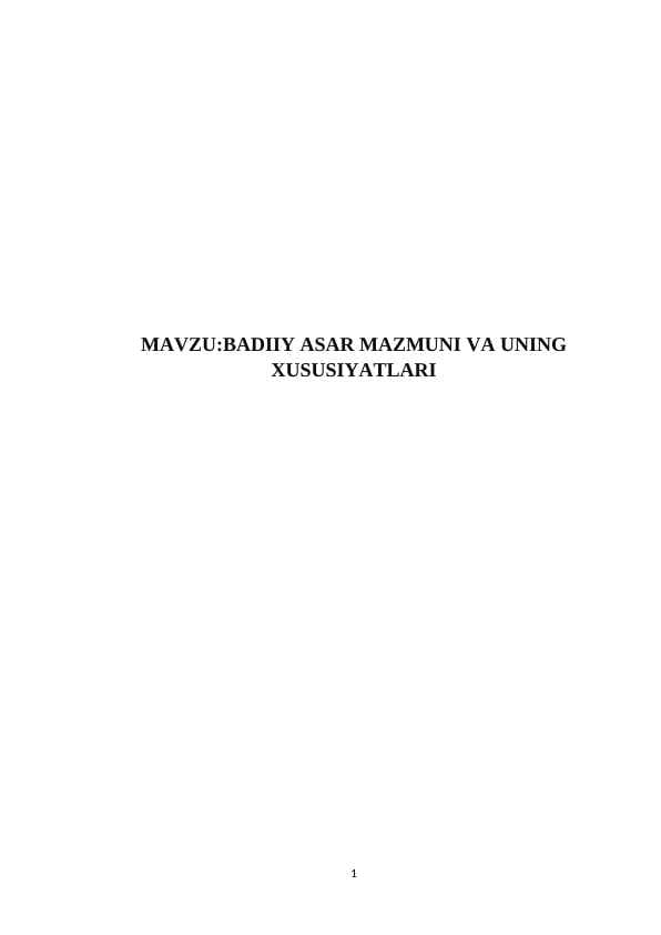 Badiiy asar mazmuni va uning xususiyatlari