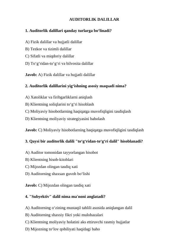 AUDITORLIK DALILLAR test