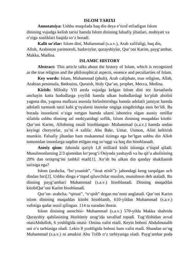 ISLOM TARIXI maqola