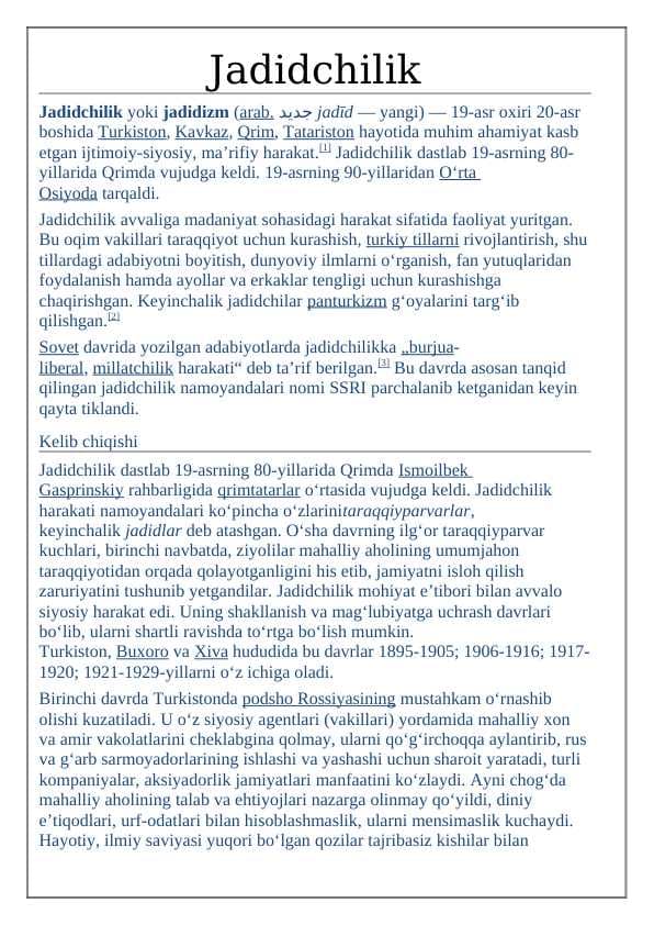Jadidchilik va uning ma'nosi