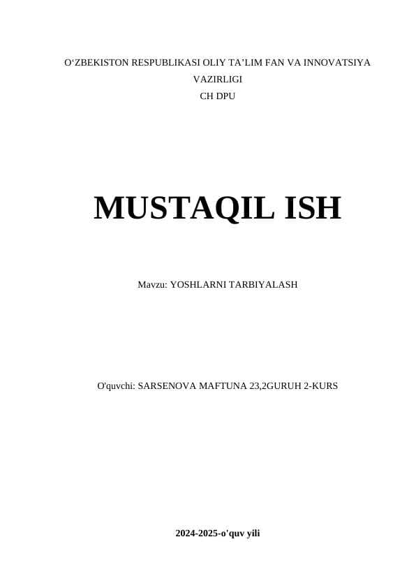 YOSHLARNI TARBIYALASH