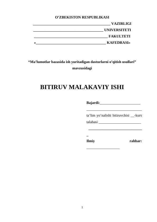 Ma’lumotlar bazasida ish yuritadigan dasturlarni o’qitish usullari