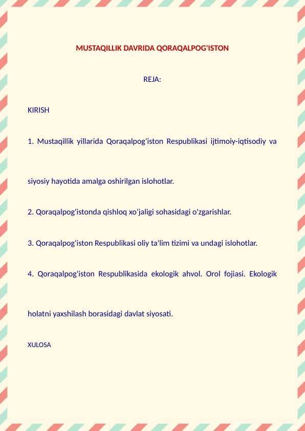 Mustaqillik davrida Qoraqalpog'iston