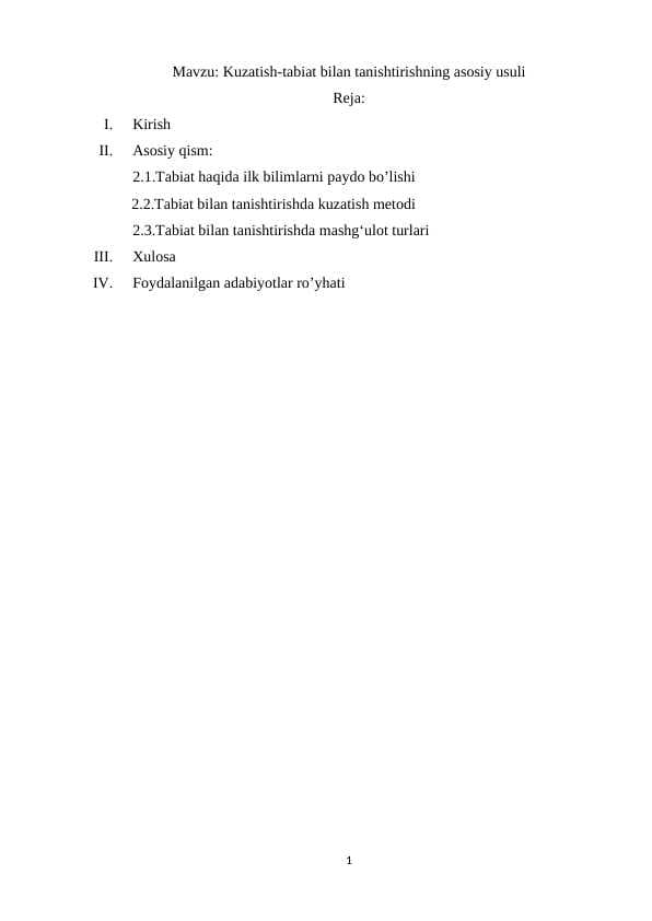 Kuzatish-tabiat bilan tanishtirishning asosiy usuli