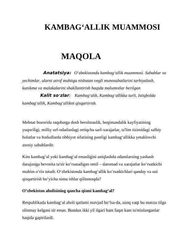 KAMBAG‘ALLIK MUAMMOSI