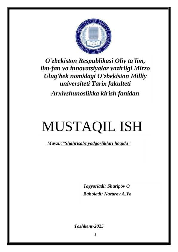 Shahrisabz yodgorliklari haqida