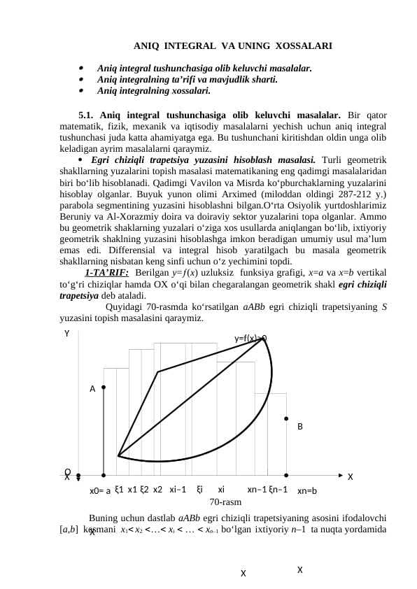 ANIQ  INTЕGRAL  VA UNING  XOSSALARI