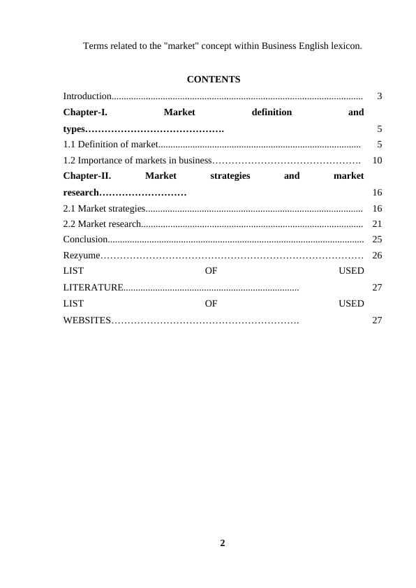 Terms related to the market concept within Business English lexicon