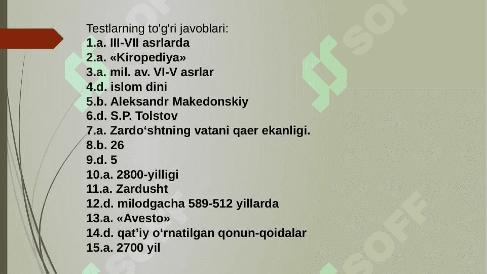 Muqaddas “Avesto” ta'limoti (test)