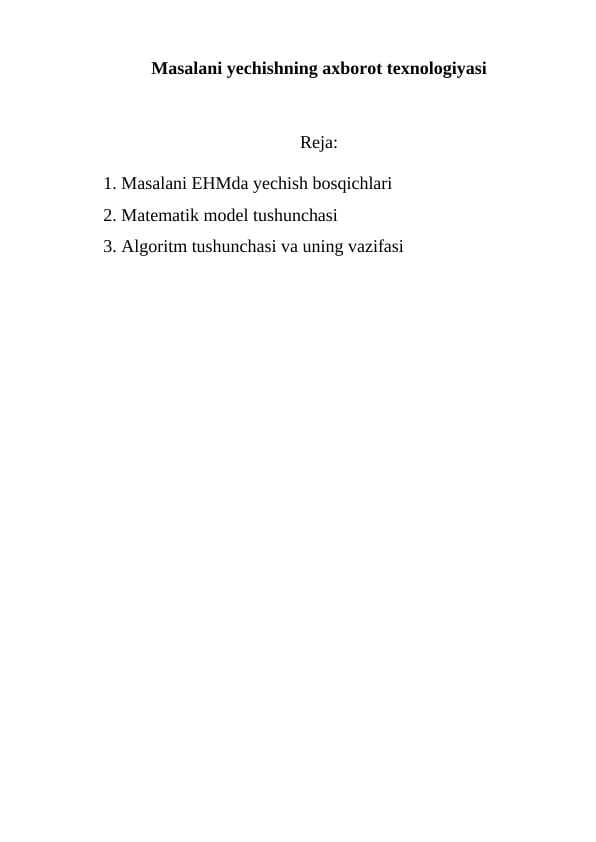 Masalani yechishning axborot texnologiyasi