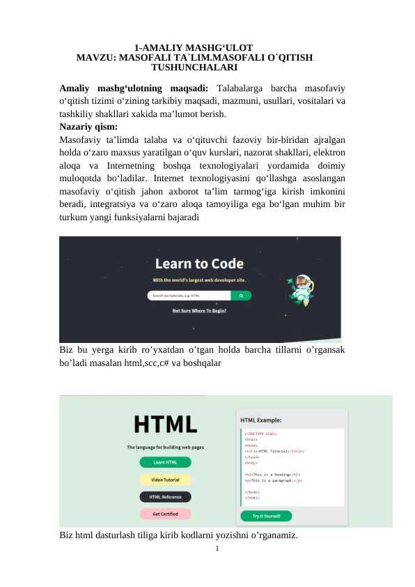 Masofaviy ta’lim va multimedia fanidan laboratoriya ishi