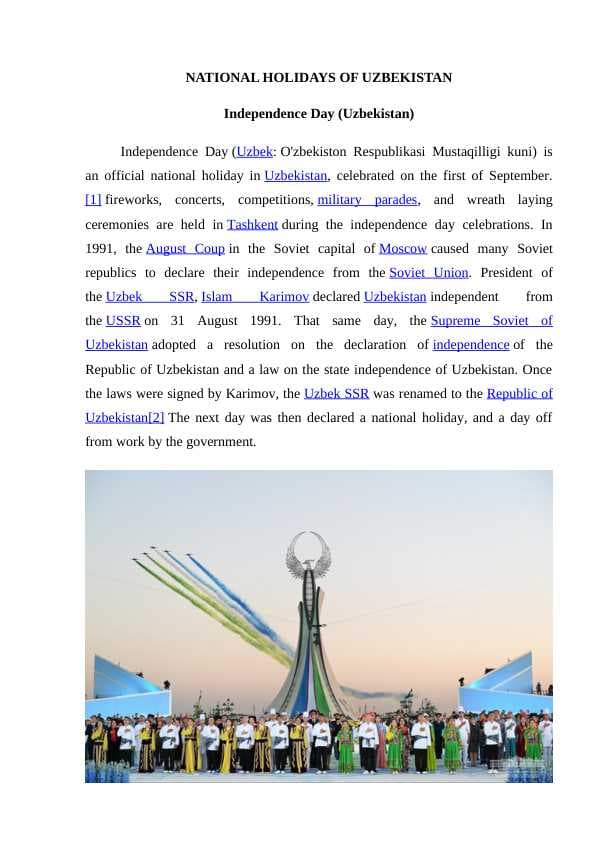 NATIONAL HOLIDAYS OF UZBEKISTAN