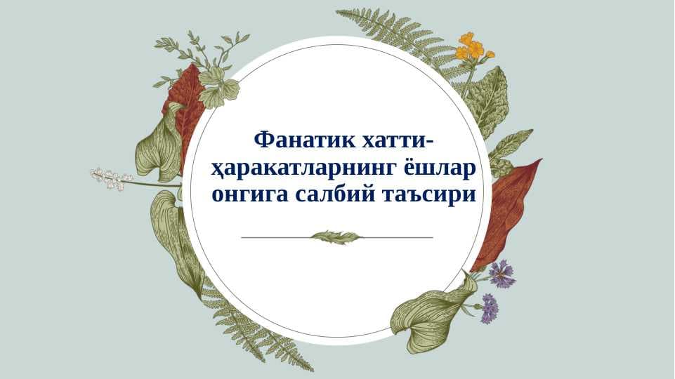 Фанатик хатти-ҳаракатларнинг ёшлар онгига салбий таъсири