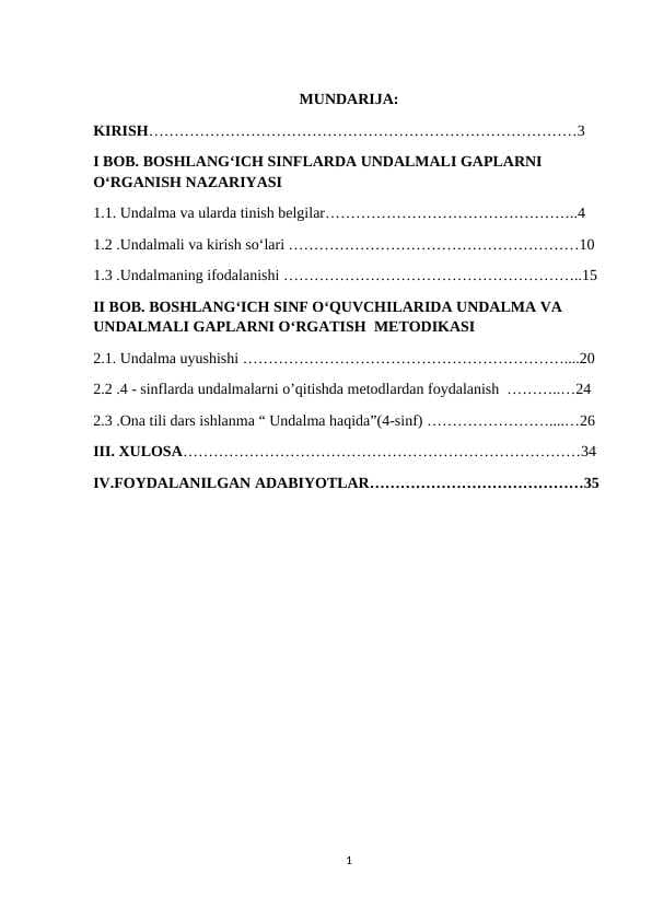 4-SINFDA UNDALMALI GAPLARNI  O‘RGANISH USLUBIYOTI