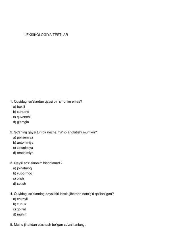Leksikologiya test