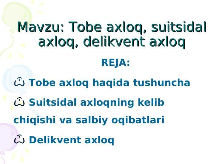 Tobe axloq, suitsidal axloq, delikvent axloq
