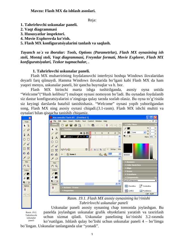 Flash MX da ishlash asoslari.