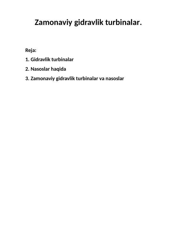 Zamonaviy gidravlik turbinalar.