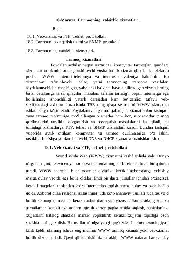 Tarmoqning  xafsizlik  xizmatlari.