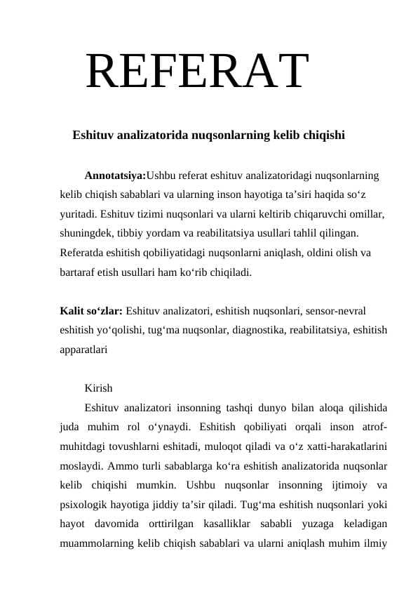 Eshituv analizatorida nuqsonlarning kelib chiqishi