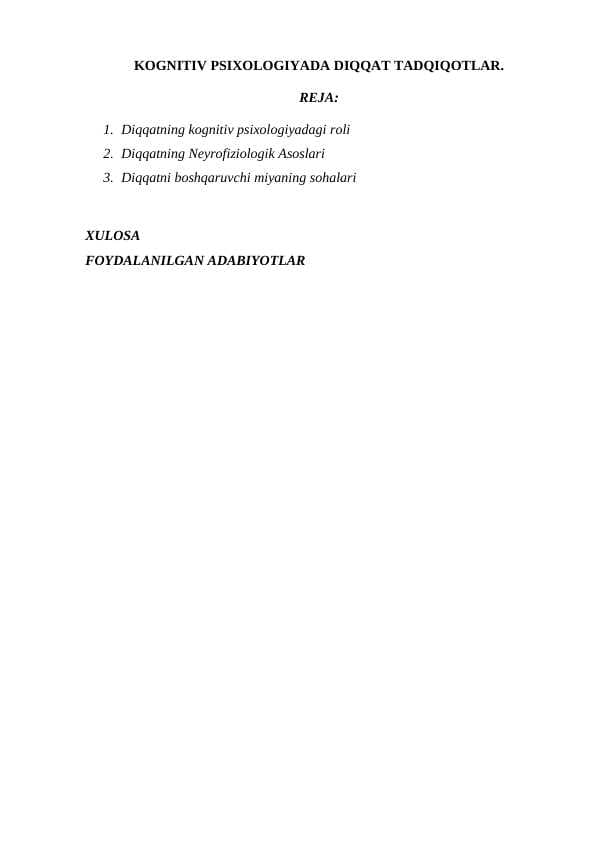 KOGNITIV PSIXOLOGIYADA DIQQAT TADQIQOTLAR.