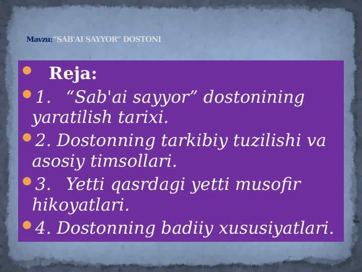 “SAB'AI SAYYOR” DOSTONI