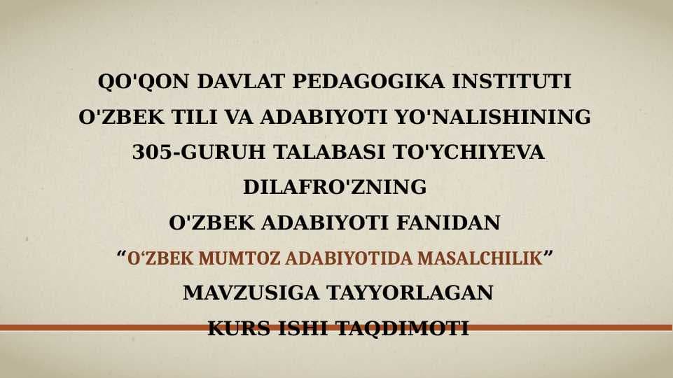 O‘zbek mumtoz adabiyotida masalchilik