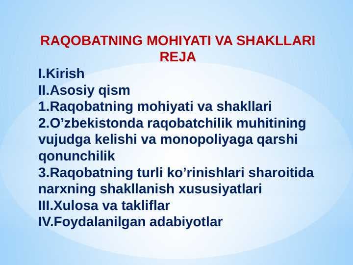 RAQOBATNING MOHIYATI VA SHAKLLARI