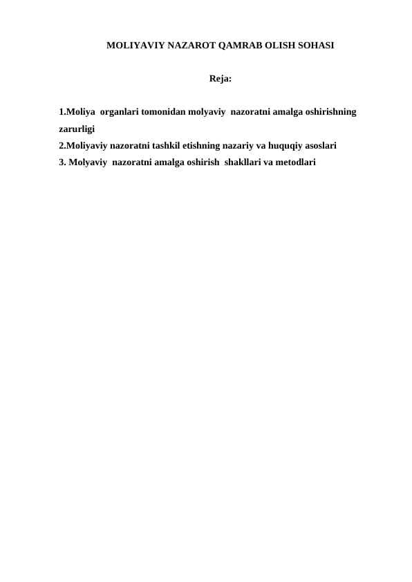 MOLIYAVIY NAZAROT QAMRAB OLISH SOHASI