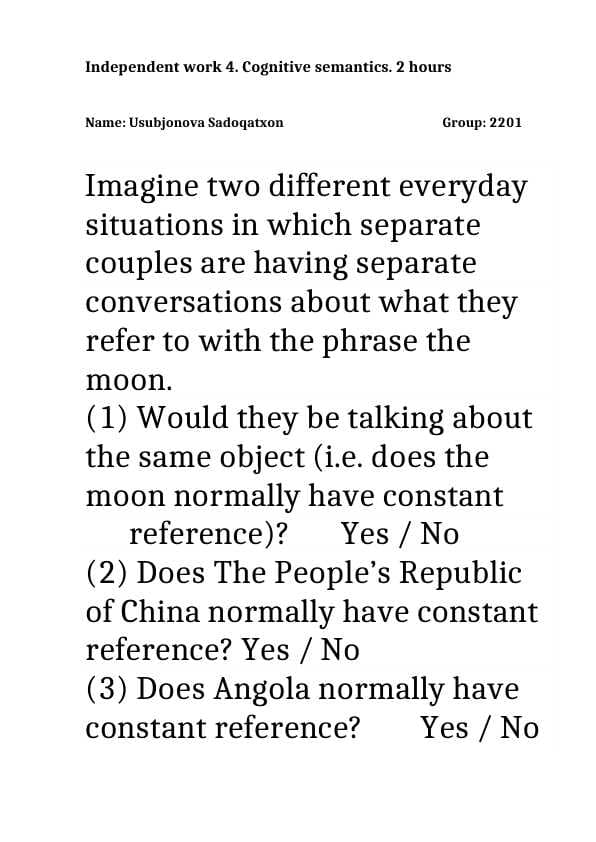 cognitive semantics independent work 4 / kognitiv semantika mustaqil ish 4