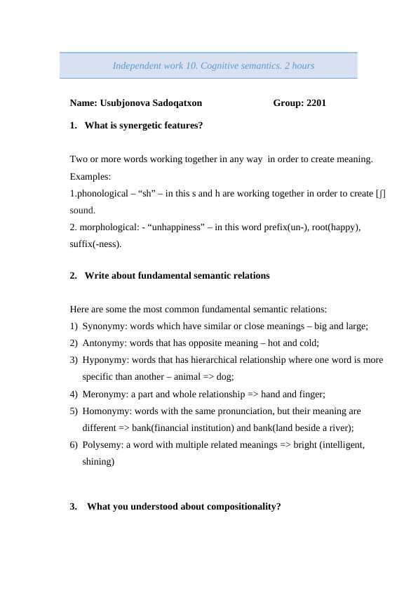 cognitive semantics independent work 10 / kognitiv semantika mustaqil ish 10