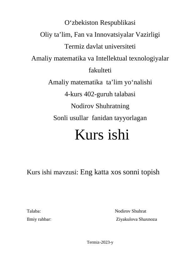 Eng katta xos sonni topish