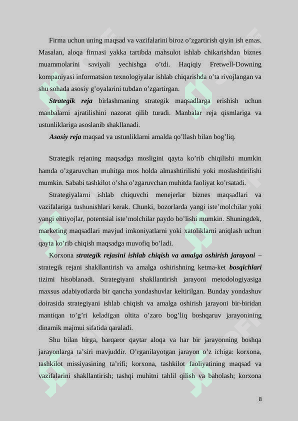 STRATEGIYANI AMALGA OSHIRISHNING ASOSIY BOSQICHLARI