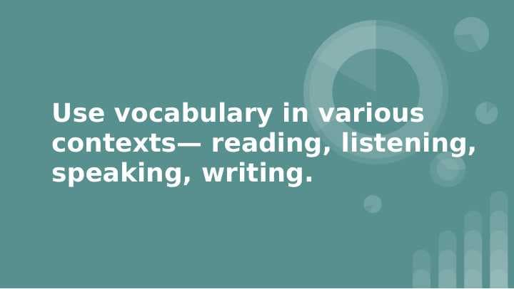 Use vocabulary in various contexts— reading, listening, speaking, writing