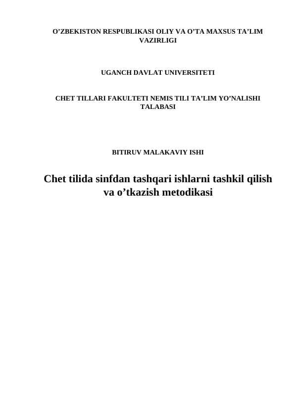 Chet tilida sinfdan tashqari ishlarni tashkil qilish va o’tkazish metodikasi