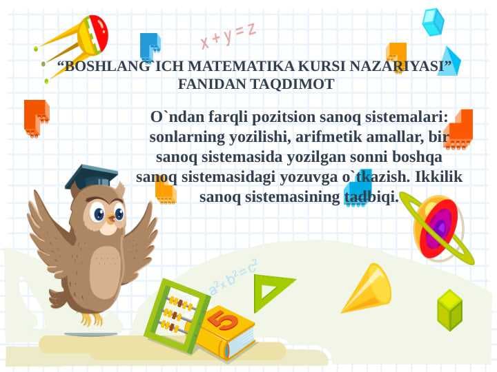 “BOSHLANG`ICH MATEMATIKA KURSI NAZARIYASI”  FANIDAN TAQDIMOT pptx