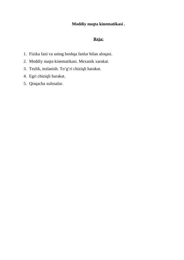 Moddiy nuqta kinematikasi