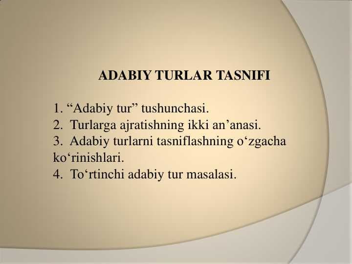 Adabiy turlarni tasniflashning o‗zgacha ko‗rinishlari