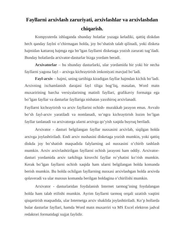 mustaqil ish arxivlar