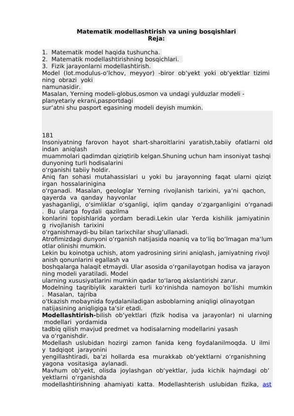 Matematik modellashtirish va uning bosqishlari