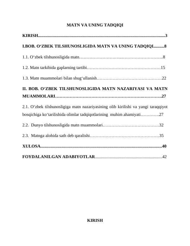 Matn va uning tadqiqi kurs ishi