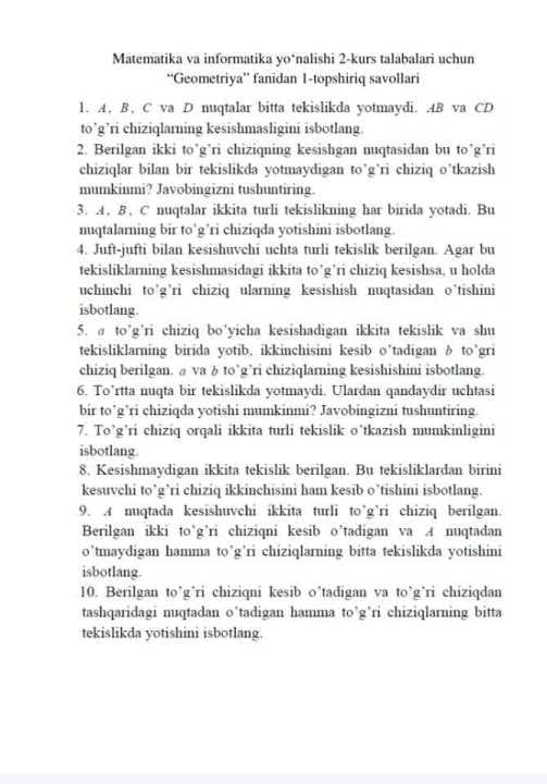 Geometriyadan javoblar