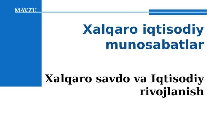 Xalqaro savdo va Iqtisodiy rivojlanish