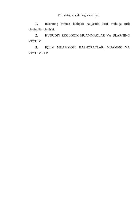 O’zbekistonda ekologik vaziyat