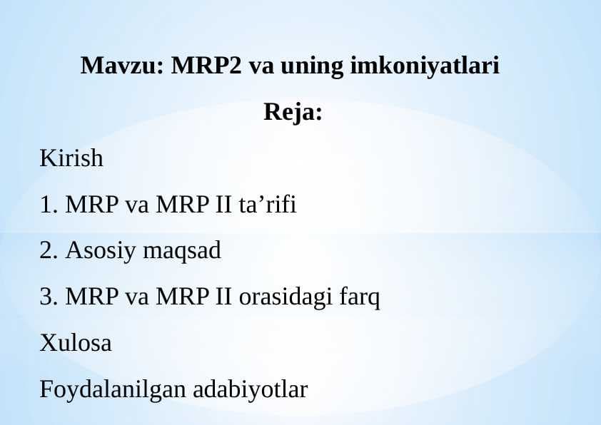 MRP2 va uning imkoniyatlari